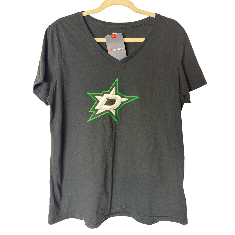 Fanatics Dallas Stars NHL V-Neck T-Shirt Women's Size L Black Athleisure Hockey